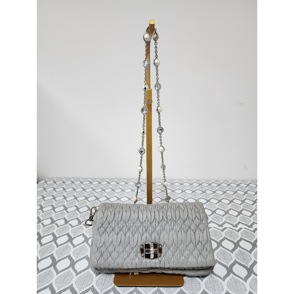 Miu Miu Matelasse Crystal Embellished Shoulder Bag Ash